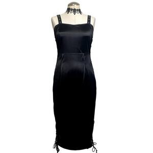 Gothic Bondage Matrix Grommet Lace Up Fetish Emo Rave Body Con Dress Sz 14